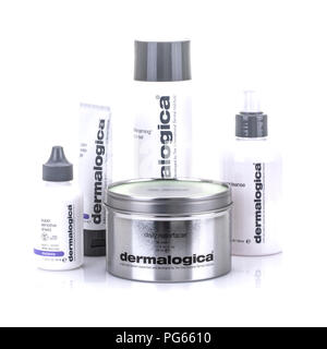 SWINDON, Großbritannien - 18 August, 2018: Dermalogica Skin Care Produkte auf weißem Hintergrund Stockfoto