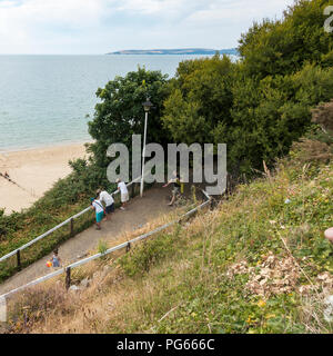 Menschen fotografieren & Blick über die Klippen an der West Cliff Zig Zag in Bournemouth, Dorset, Großbritannien Stockfoto