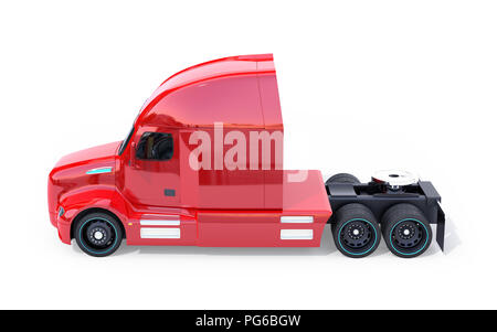 Seitenansicht des roten Brennstoffzelle Amerikanische LKW-Kabine auf weißem Hintergrund. 3D-Bild. Stockfoto