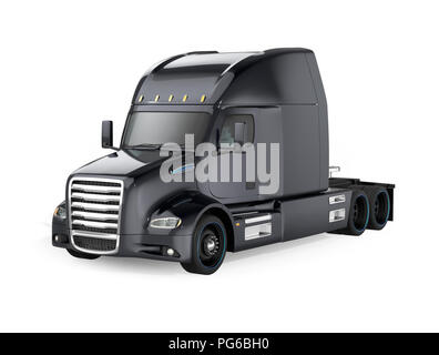 Schwarz mit Brennstoffzelle Amerikanische LKW-Kabine auf weißem Hintergrund. 3D-Bild. Stockfoto