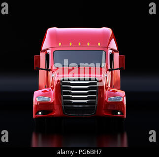 Vorderansicht des roten Brennstoffzelle Amerikanische LKW-Kabine auf schwarzen Hintergrund. 3D-Bild. Stockfoto