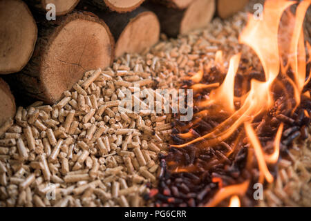 Stapel der Verbrennung von Pellets und Holz - Heizung Stockfoto