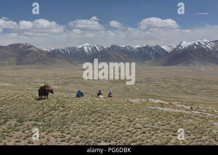 Der Blick in die Großen Pamir Palette an Afghanistan während Trekking in der Nähe von Lake Zorkul, Tadschikistan Stockfoto