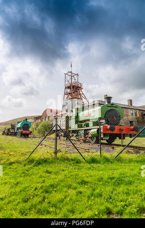 Erhaltene Andrew Barclay Söhne Lokomotive Nora Nr. 5 bei Big Pit - ein ehemaliges Bergwerk heute ein UNESCO-Welterbe in Blaenavon, Gwent, Wales, Großbritannien Stockfoto