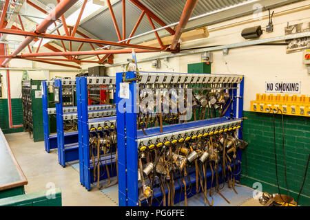 In der Lampe Zimmer im Big Pit ein ehemaliges Bergwerk heute ein UNESCO-Welterbe in Blaenavon, Gwent, Wales, Großbritannien Stockfoto