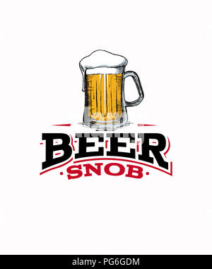 Bier-snob Grafik mit einem hohen Becher Bier auf einem weißen Hintergrund Abbildung Stockfoto