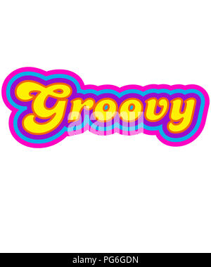 Groovy Wort Kunst ein Begriff der Ära der 60er Jahre in hellen Farben auf weißem Hintergrund. Würde große Mauer Kunst zu machen. Stockfoto