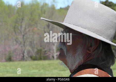 Die Konföderierte Armee während des amerikanischen Bürgerkrieges. Porträt des Offiziers. Historische Nachstellung bei Appomattox, VA, USA. Stockfoto