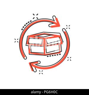 Vektor cartoon Box Paket das Symbol Zurück im Comic-stil. Lieferung mit Pfeil Konzept Abbildung Piktogramm. Gütertransporte business splash Wirkung c Stock Vektor