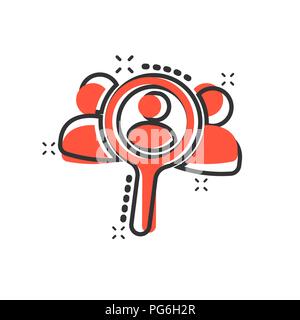 Vektor cartoon Mitarbeiter suchen und Symbol im Comic-stil. Human resource Konzept Abbildung Piktogramm. Focus Group, public relations Business Stock Vektor