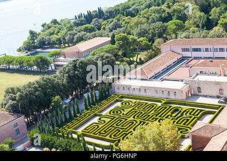 Luftaufnahme des Borges Labyrinth, San Giorgio Maggiore, Venedig, Venetien, Italien Jorge Louis Borges, der argentinische Schriftsteller gewidmet. Cini Stiftung Stockfoto