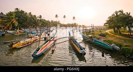 Horizontale Ansicht der Fischerboote in Dodanduwa, Sri Lanka günstig. Stockfoto