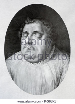 Martin Luther portrait Tod, 1483-1546 war ein deutscher Professor der Theologie, Komponist, Priester, Mönch, und eine zukunftsträchtige Abbildung in der Protestantischen Reformation, antike Abbildung von 1880 Stockfoto