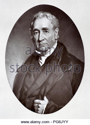 George Stephenson Porträt, 1781 - 1848 war ein englischer Ingenieur und Maschinenbauer, antike Abbildung von 1880 Stockfoto