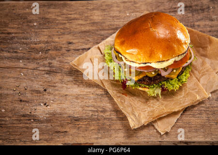 Hot Chili Burger, Ansicht von oben Stockfoto