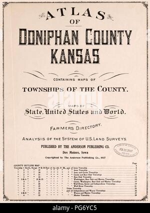 Atlas der Doniphan County, Kansas - mit Karten von Townships der Grafschaft, Karten von Staat, den Vereinigten Staaten und weltweit - Landwirte Verzeichnis, Analyse des Systems der USA land Umfragen. Stockfoto