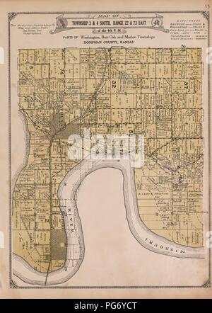 Atlas der Doniphan County, Kansas - mit Karten von Townships der Grafschaft, Karten von Staat, den Vereinigten Staaten und weltweit - Landwirte Verzeichnis, Analyse des Systems der USA land Umfragen. Stockfoto