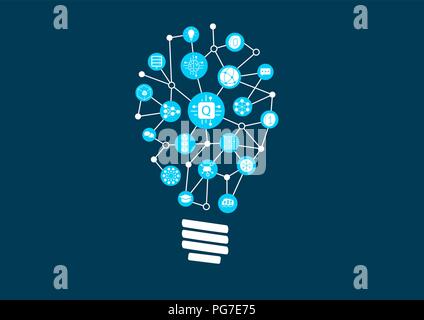 Quantum computing Vector Illustration als Beispiel für digitale Innovationen. Symbole so angeordnet, wie die Glühbirne 1 Stock Vektor