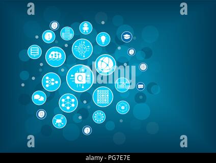 Quantum computing Vector Illustration als Beispiel für digitale Innovationen. Symbole so angeordnet, wie die Glühbirne Stock Vektor