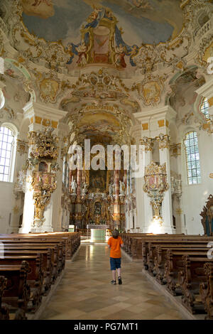 Chor, Wieskirche Wieskirche (Pilgerfahrt) in der Nähe von Lechbruck am See, Allgäu, Bayern, Deutschland Stockfoto