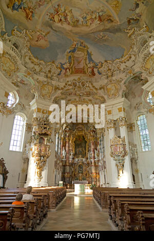 Chor, Wieskirche Wieskirche (Pilgerfahrt) in der Nähe von Lechbruck am See, Allgäu, Bayern, Deutschland Stockfoto