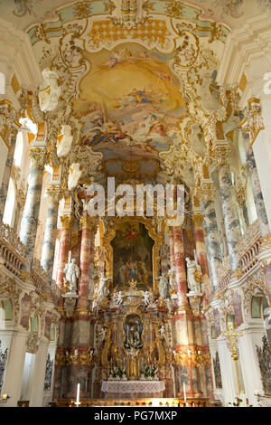 Chor, Wieskirche Wieskirche (Pilgerfahrt) in der Nähe von Lechbruck am See, Allgäu, Bayern, Deutschland Stockfoto