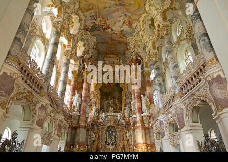 Chor, Wieskirche Wieskirche (Pilgerfahrt) in der Nähe von Lechbruck am See, Allgäu, Bayern, Deutschland Stockfoto