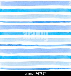 Aquarell gestreifte nahtlose Muster mit blauen Linien auf weißem Hintergrund. Hand Vector Illustration gezeichnet Stock Vektor