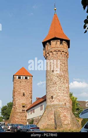 Martinstor (Martin's Gate) und Hexenturm (hexenturm), Ladenburg, Baden-Württemberg, Deutschland Stockfoto