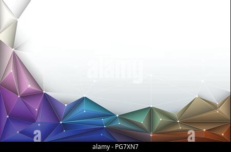 Vector 3D-Darstellung Geometrische Form, Polygon, Linie, Dreiecksmuster mit Molekülstruktur. Polygonal mit blauviolettem, gelbem Hintergrund. Stock Vektor