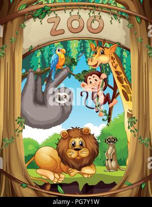 Wilde Tiere im Zoo Abbildung Stock Vektor