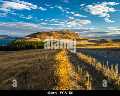 Neuseeland, Südinsel, Region Canterbury, Sonnenuntergang in der Nähe von Lake Tekapo Stockfoto