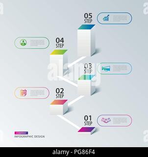 Infografiken box Quadrat mit 5 Daten timeline Vorlage. Vector Illustration abstrakt Hintergrund. Kann für Workflow Layout, business Schritt, Tag verwendet werden, b Stock Vektor