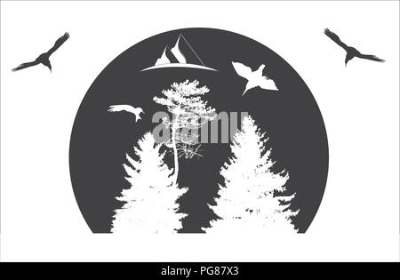 Camping Camp. Bild der Natur. Baum Silhouette. Vector Illustration Stock Vektor