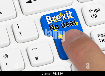 Drücken einer Brexit keine Taste auf der Tastatur. Brexit kein deal Konzept. Verlassen mit der EU kein Abkommen. Stockfoto