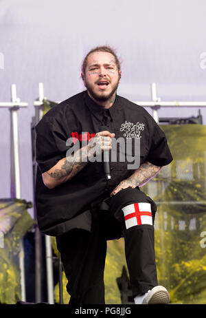 Post Malone tritt am Tag auf der Hauptbühne beim Lesefestival am 24. august 2018 auf Stockfoto