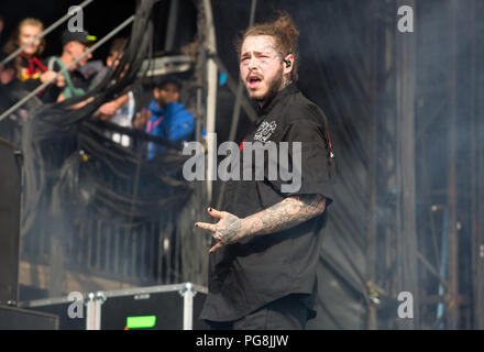 Post Malone tritt am Tag auf der Hauptbühne beim Lesefestival am 24. august 2018 auf Stockfoto