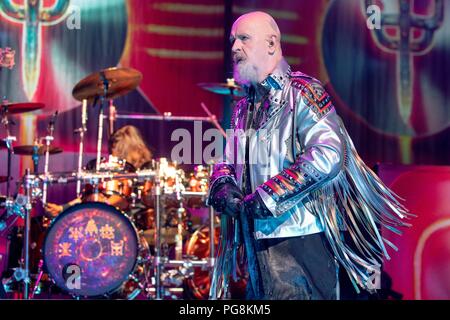 Tinley Park, Illinois, USA. 22 Aug, 2018. ROB HALFORD von Judas Priester während der lange Abschied Tour im Hollywood Casino Amphitheater in Tinley Park, Illinois Credit: Daniel DeSlover/ZUMA Draht/Alamy leben Nachrichten Stockfoto