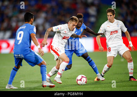 Pena von Eibar und Amath von Getafe während der spanischen Liga, der Primera División, Fußballspiel zwischen Getafe und Eibar am 24. August 2018 Coliseum Alfonso Perez Stadion in Madrid, Spanien. 24 Aug, 2018. Quelle: AFP 7/ZUMA Draht/Alamy leben Nachrichten Stockfoto