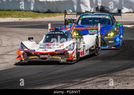 Bowmanville, KÖNNEN., 08. Jul 2018. 8. Juli 2018. Die Zahl 7 Acura DPi, angetrieben durch das Team von Helio Castroneves und Ricky Taylor, in dem Prototyp Serie, und die Zahl 14 Lexus RC F GT3, angetrieben durch das Team von Dominik Baumann und Kyle Marcelli, in der GT Daytona Serie, navigieren Sie die Haarnadel Nummer 5 Moos Ecke am 08 Juli, 2018 Canadian Tire Motorsport Park während der Mobil1 Sportwagen Grand Prix Wochenende. Credit: Victor Biro/ZUMA Draht/Alamy leben Nachrichten Stockfoto