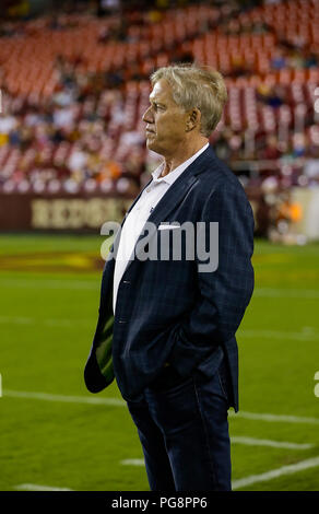 Landover, USA. August 24, 2018: John Elway während der preseason NFL Football Spiel zwischen den Washington Redskins und die Denver Broncos am FedEx Feld in Landover, Md. Justin Cooper/CSM Credit: Cal Sport Media/Alamy leben Nachrichten Stockfoto