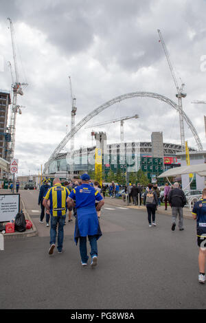 Wembley Stadion, London, UK. Samstag, 25. August 2018 - Die 117 Inszenierung der Ladbrokes Challenge Cup Rugby League Finale im Wembley Stadium zwischen Warrington Wölfe (die Leitung) und Katalanisch Drachen. Beide Mannschaften spielen in der Super League Credit: John Hopkins/Alamy leben Nachrichten Stockfoto