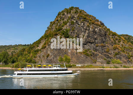 Loreley Felsen, Rheingau, UNESCO Welterbe Oberes Mittelrheintal, Ausflugsschiff, Stockfoto