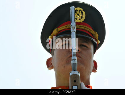 KABUL, Afghanistan (19 August 2018) - Ein afghanischer Streitkräfte Ehrengarde Mitglied nimmt in einem Afghanistan Independence Day Zeremonie in Kabul, Afghanistan, Nov. 19, 2018. (U.s. Air Force Foto von Tech. Sgt. Sharida Jackson) Stockfoto