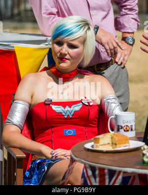 Letzte Sendung des lang andauernden BBC der täglichen Politik zeigen, College Green, Westminster, London UK bietet: Madeleina Kay, EU-Supergirl Wo: London, England, Großbritannien Wann: 24 Aug 2018 Quelle: Wheatley/WANN Stockfoto