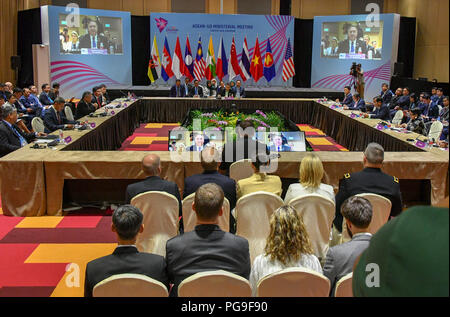 US-Staatssekretär Michael R. Pompeo spricht an der ASEAN-Ministertagung am 3. August 2018, Singapur. Stockfoto