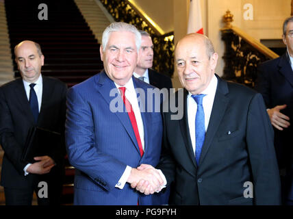 Us-Staatssekretär Rex Tillerson trifft sich mit der französische Außenminister Jean-Yves Le Drian am Quai d'Orsay in Paris, Frankreich am 23. Januar 2018. Stockfoto