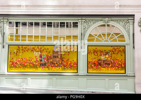 Fenster zum Sommer Anzeige der Fortnum & Mason, Department Store. Piccadilly, London, 2018 Stockfoto
