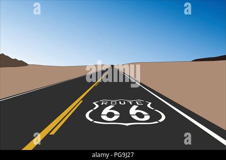 66 Pflaster Zeichen in der Großen kalifornischen Mojave-Wüste Route. Vector Illustration. Stock Vektor