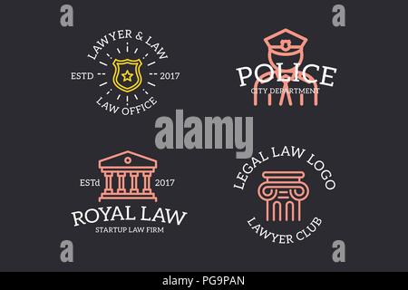 Satz von Retro Vintage Richter, cop, Sheriff stern Abzeichen, Spalte logo oder Abzeichen, Embleme, Etiketten und Abzeichen und andere branding Objekte. Vektor Linienstil Stock Vektor